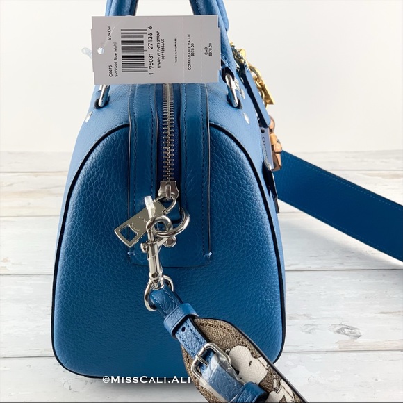 NWT COACH X Peanuts Rowan Satchel Snoopy Print Bag +Charlie Brown Charm Keychain - Picture 11 of 16